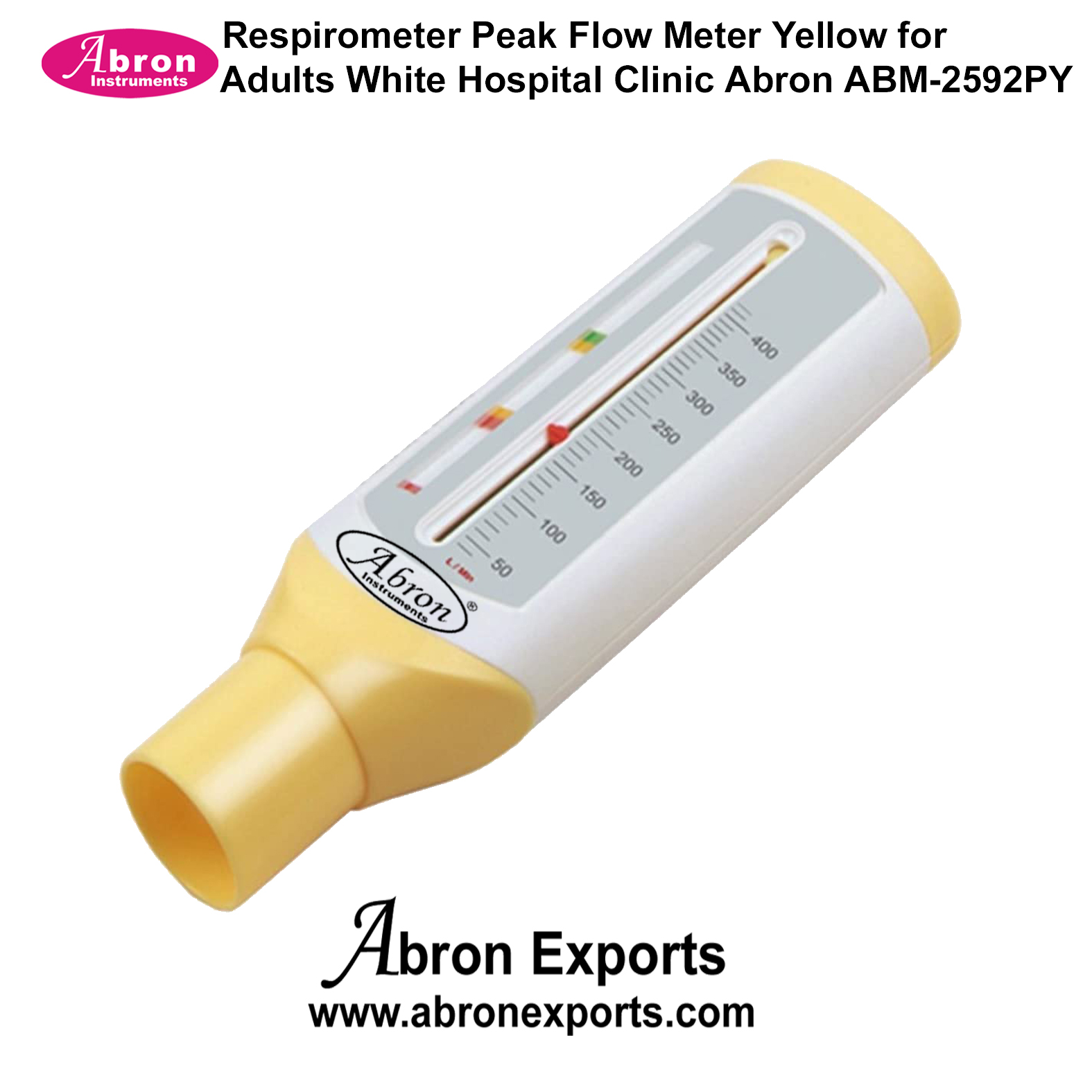 Respirometer Peak Flow Meter Yellow for Adults White Hospital Clinic Abron ABM-2592PY 